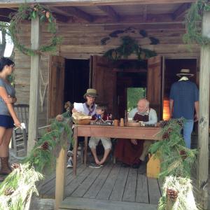 Brody Rose with Ed Asner and Director Leslie Hope on the set of Christmas on the Bayou