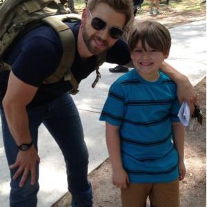 Brody Rose with Mike Vogel on the set of Under the Dome