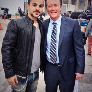 Stevin Knight and Robert Patrick on the set of Scorpion