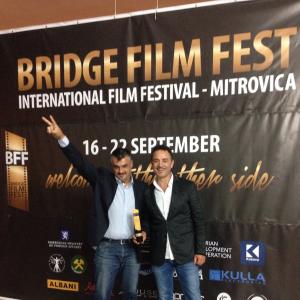 With Kastriot Shehi during the award ceremony of the film Kennels winner for Best Europian Short at the festival of Mitrovica Bridge Film Fest
