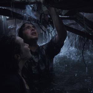 Still of Alycia DebnamCarey and Max Deacon in Into the Storm 2014