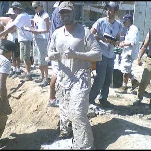 Marcus Jordan after digging in the muddy bomb site as Crime Scene Investigator in 