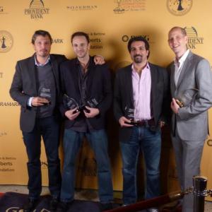 Dominik Tiefenthaler Michael Wolfe Robert Nicotra and Mark Montgomery after winning five awards at Golden Door International Film Festival