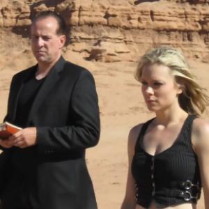 Nina Bergman on the set of The Wayshower with Peter Stormare