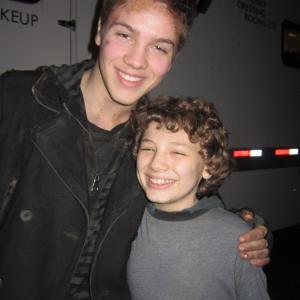 Maxim and Connor Jessup on the set of Falling Skies