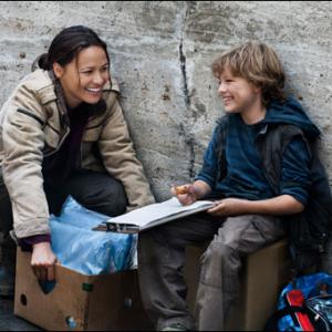 Maxim and Moon Bloodgood on the set of Falling Skies