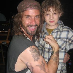 Maxim with Colin Cunningham on the set of Falling Skies