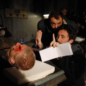 Still of Ottaviano Blitch DoP Marco Bassano and director Federico Zampaglione on set Shadow