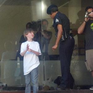 Parker Bolek with Regina King on the set of Southland Integrity Check