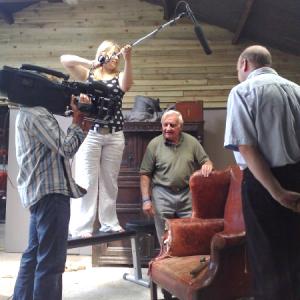 Nathan Ridler Camera and Anna Pearce Boom on set with Bernie Bishop and Tim Sumbler during the filming of Antique Secrets