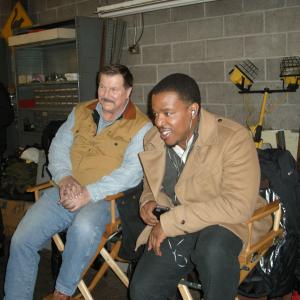 Daniel Knight on set of NBCs GRIMM with Russell Hornsby
