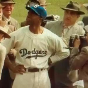 Andrew Kaplan with Jackie Robinson as reporter in 2013 film 42.