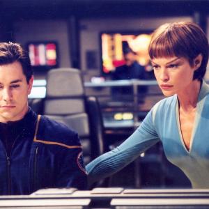 Still of Evan English and Jolene Blalock shot forStar Trek Communicator magazine on the set of Star Trek Enterprise