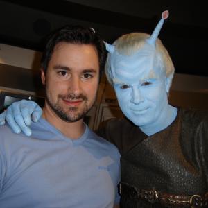 Evan English and Jeffery Combs who played the Andorian Shran on the set of Star Trek Enterprise