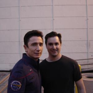 Evan English and Dominic Keating on the set of Star Trek Enterprise