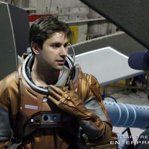 Evan English in an EV Suit between takes on the set of Minefield on Star Trek Enterpise