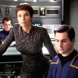 Evan English with Jolene Blalock in season one of Star Trek Enterprise