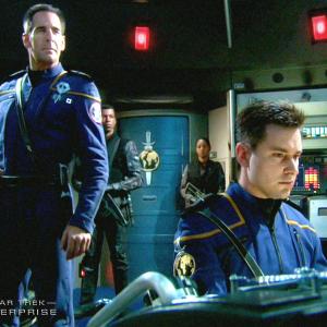 Evan English with Scott Bakula Captain Jonathan Archer of Star Trek Enterprise in the episode In A Mirror Darkly Part 1