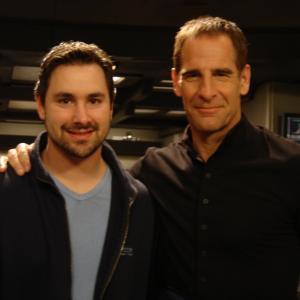 Evan English with Scott Bakula on the bridge of the Enterprise on the set of Star Trek Enterprise