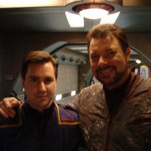 Evan English with Jonathan Frakes of Star Trek The Next Generation on the set of Star Trek Enterprise