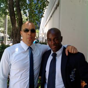On the set of Burn Notice with fellow actor Coby Bell