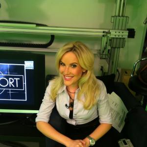 Danika Quinn on set of her show PJTV Report on the political news commentary, PJTV.