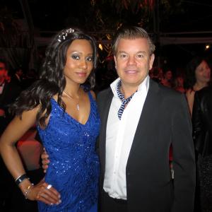 Vaja  Paul Oakennfold at the Weinstein Golden Globes After Party Dress Sue Wong  Purse Madeline Beth  Makeup Cover FX