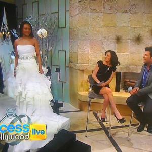 Vaja modeling a David Tutera wedding gown inspired by Chelsea Clinton's wedding dress live on Access Hollywood