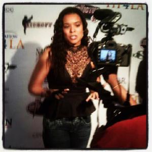 Valenzia Algarin being interviewed at the Kick Off 4 Kids Celebrity Charity Event 2012