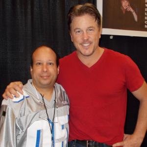 Michael J Tomaso and Lochlyn Munro Scary Movie  Jason vs Freddy pose for a photo at Spooky Empire in Orlando FL in October 2014