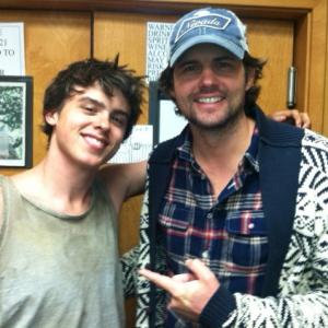 Austin with Kristopher Polaha on the set of Beneath the Leaves Austin plays Kris as Young Larson