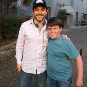 Austin on set of Breaking In with DirectorActor Fred Savage