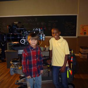 On set at FOX shooting new girl with his buddy Stone Young Winston and Young Nick