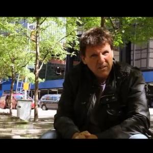 Kevin Breslin during an interview in Zuccotti Park while filming #whilewewatch