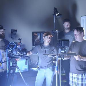 Set Photo, God Bless America. Actor Joel Murray, 1st AC John Reyes, BBoy Electric Joel Marich, cinematographer Bradley Stonesifer