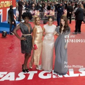 Lashana Lynch with Lorraine Borroughs Lenora Crichlow and Lily James at Fast Girls premiere 2012