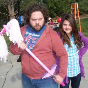 Amber Montana with Dan Fogler on the set of ABCs Man Up also starring Teri Polo