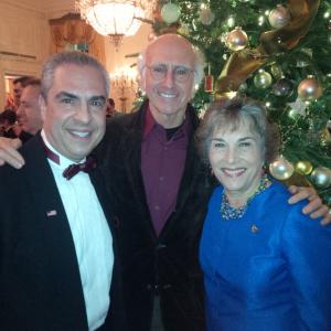 Visiting with Larry David Seinfeld Curb Your Enthusiasm and Congresswoman Jan Schakowsky IL at White House Hannukah Party on 12613