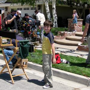 Griffin Cleveland on the set of Hallmarks Seven Year Hitch