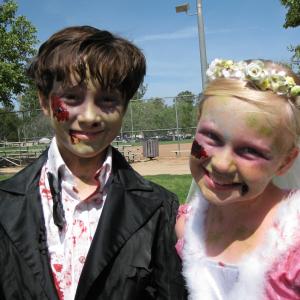 Griffin Cleveland and Danielle Parker on the set of Hallmarks Seven Year Hitch