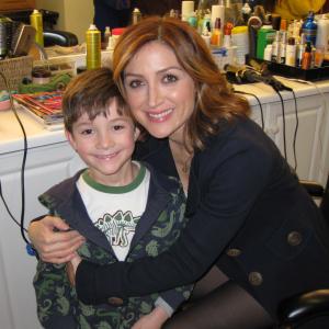 Griffin Cleveland and Sasha Alexander on the set of the pilot The Karenskys