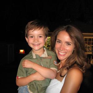 Griffin Cleveland and Abigail Spencer on the set of the pilot, The Watch.