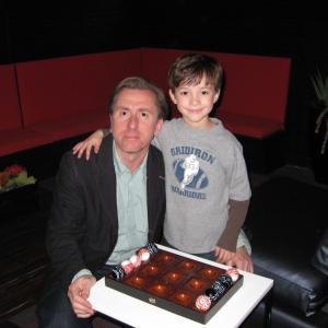 Griffin Cleveland and Tim Roth on the set of Lie to Me.