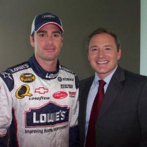 Jimmie Johnson and Gary Moore on set of Sunoco commercial