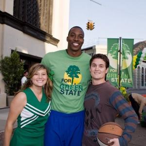 Emily Moss Wilson, Dwight Howard, and Greg Wilson on the set of Valentine's Day