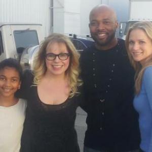 Keith Tisdell with Daughter Nyah Tisdell Kirsten Vangsnes and AJ Cook on the set of TV Series Criminal Minds