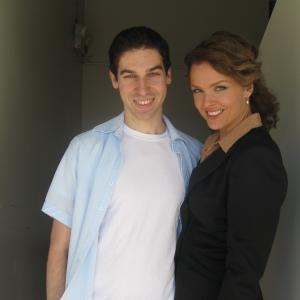 Michael Matteo Rossi and Dina Meyer on set.