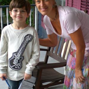 with Edie Falco on the set of Three Backyards - September 2008