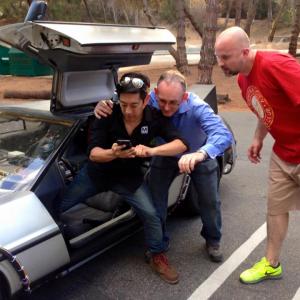 Host Grant Imahara with Director Jeremy Snead on shoot for 102115