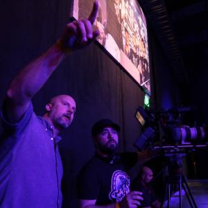 Cameraman Eric Metze getting direction on a setup from Director Jeremy Snead during shoot at League Of Legends Championship series for Unlocked The World Of Games Revealed